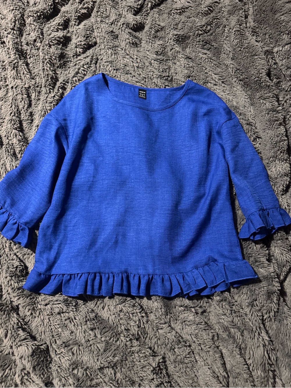 SHEIN Royal Blue Ruffle Hem & Sleeve Tunic